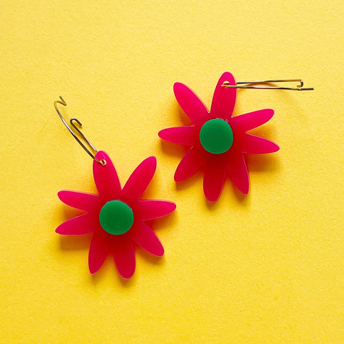 Hot Pink and Green Daisy Dangles