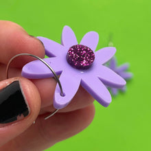 Load image into Gallery viewer, Lilac and Glitter Purple Daisy Dangles