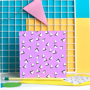 Purple 90s Triangles - blank greeting card