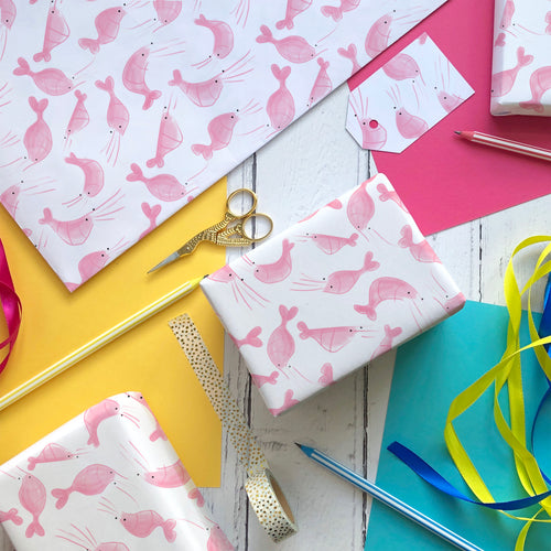 Shrimp wrapping paper and gift tags