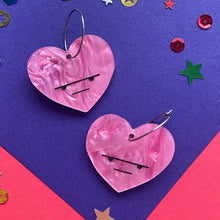 Load image into Gallery viewer, Love Stinks - grumpy heart earrings - thin hoop - DISCOUNTED