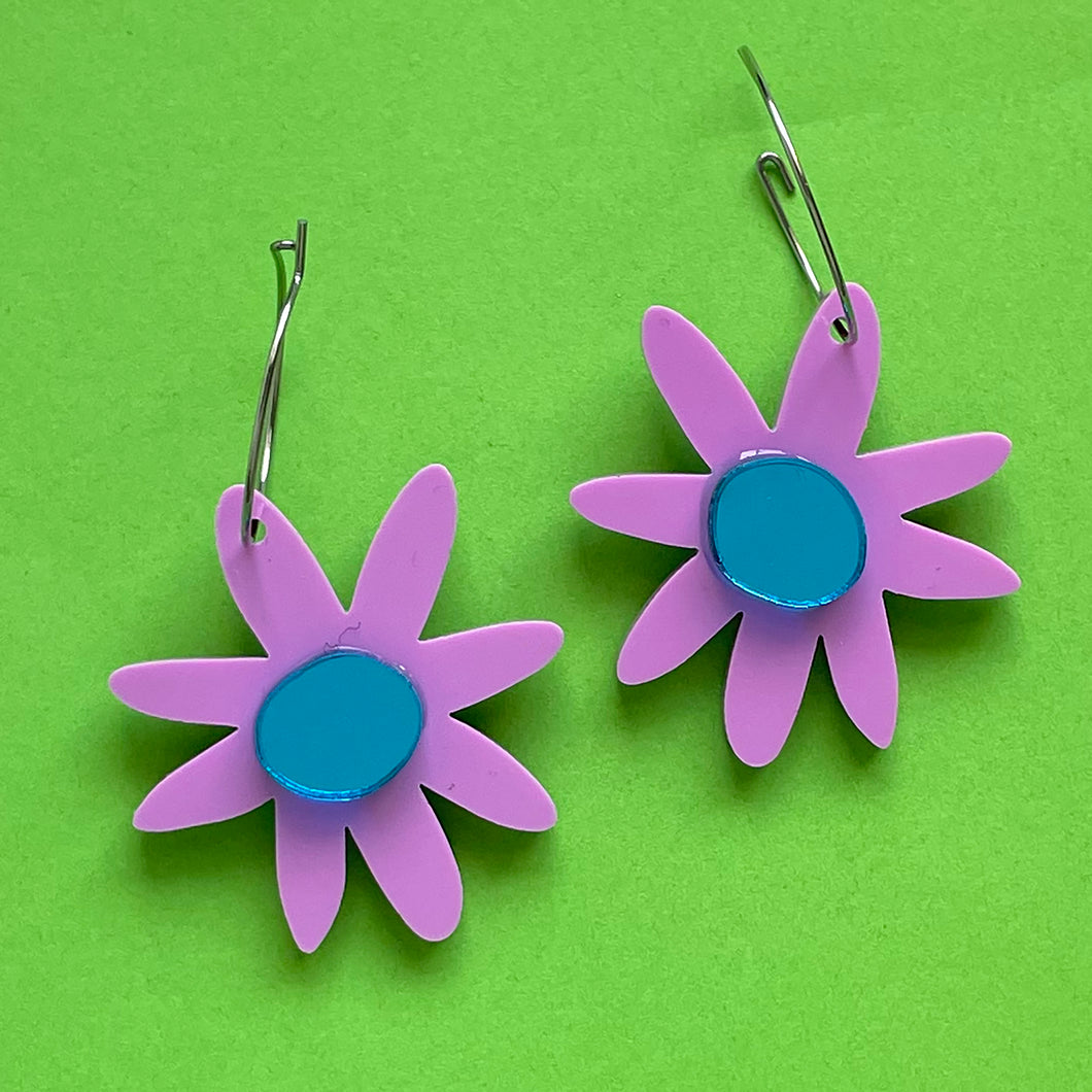 Bubblegum Pink and Ice Blue Mirror Daisy Dangles