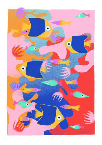Brilliant Blues - digital illustration - unframed giclee print