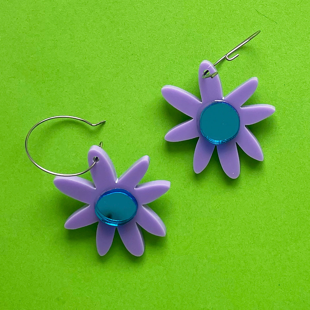 Lilac and Ice Blue Mirror Daisy Dangles