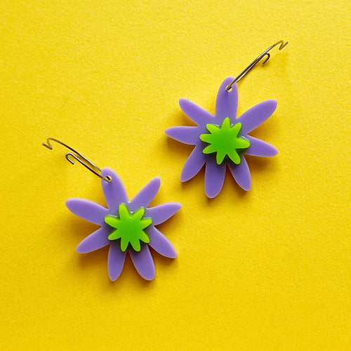 Lilac and Grass Green Daisy Dangles