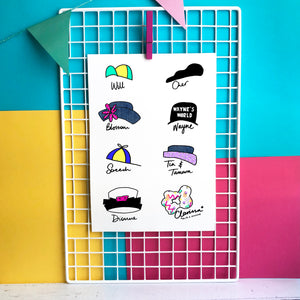 Hat Icons of the 90s Illustration - A5 print