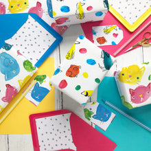 Load image into Gallery viewer, Rainbow Polka Dogs wrapping paper and gift tags