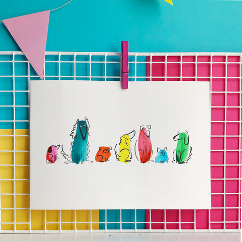 Dog Line Up Illustration - unframed giclee print - PRE-ORDER