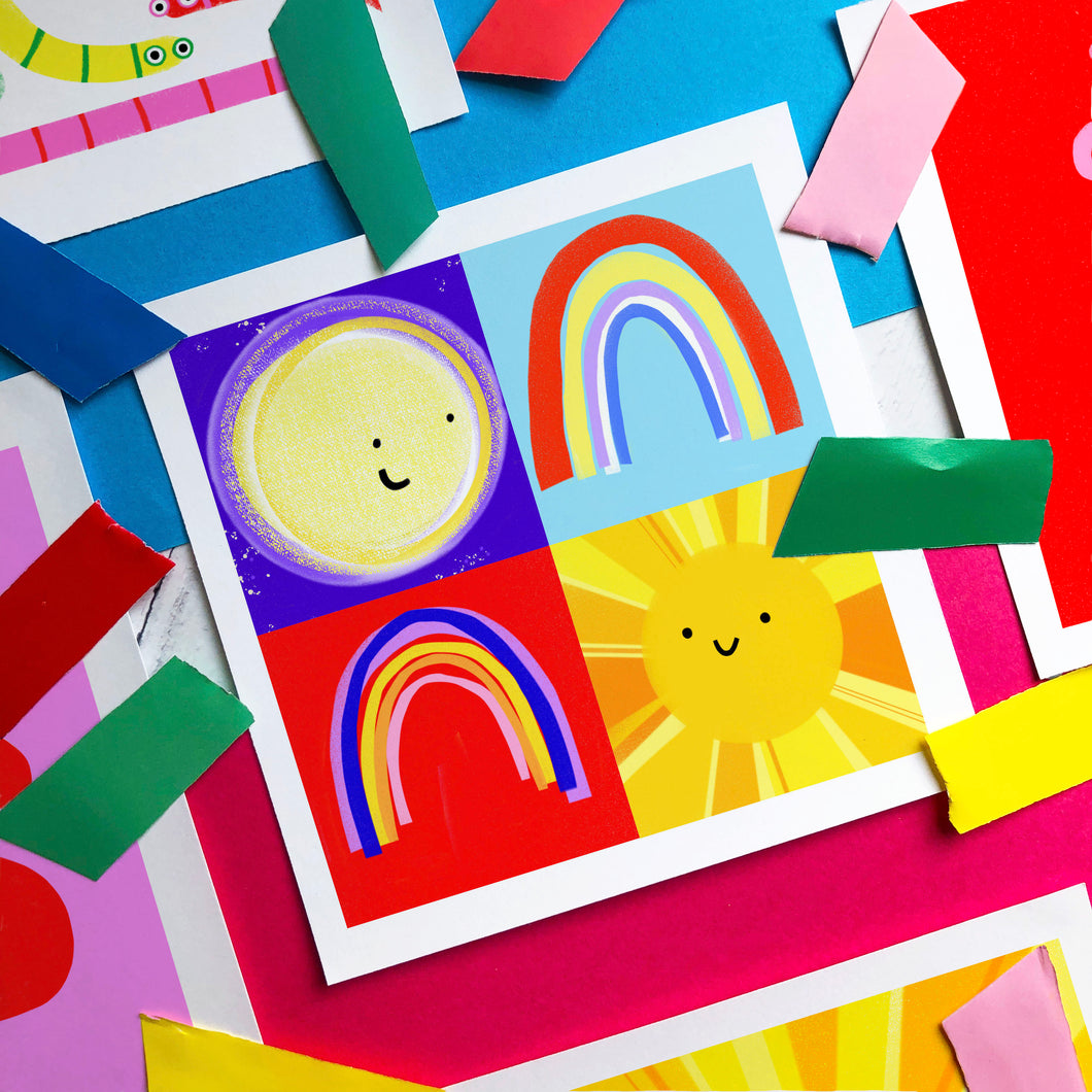Sun Moon Rainbows - square giclee illustration print