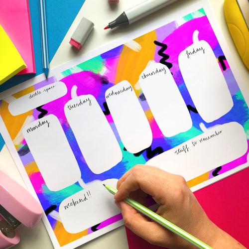 Swooshy Squiggle A4 weekly planner - digital download