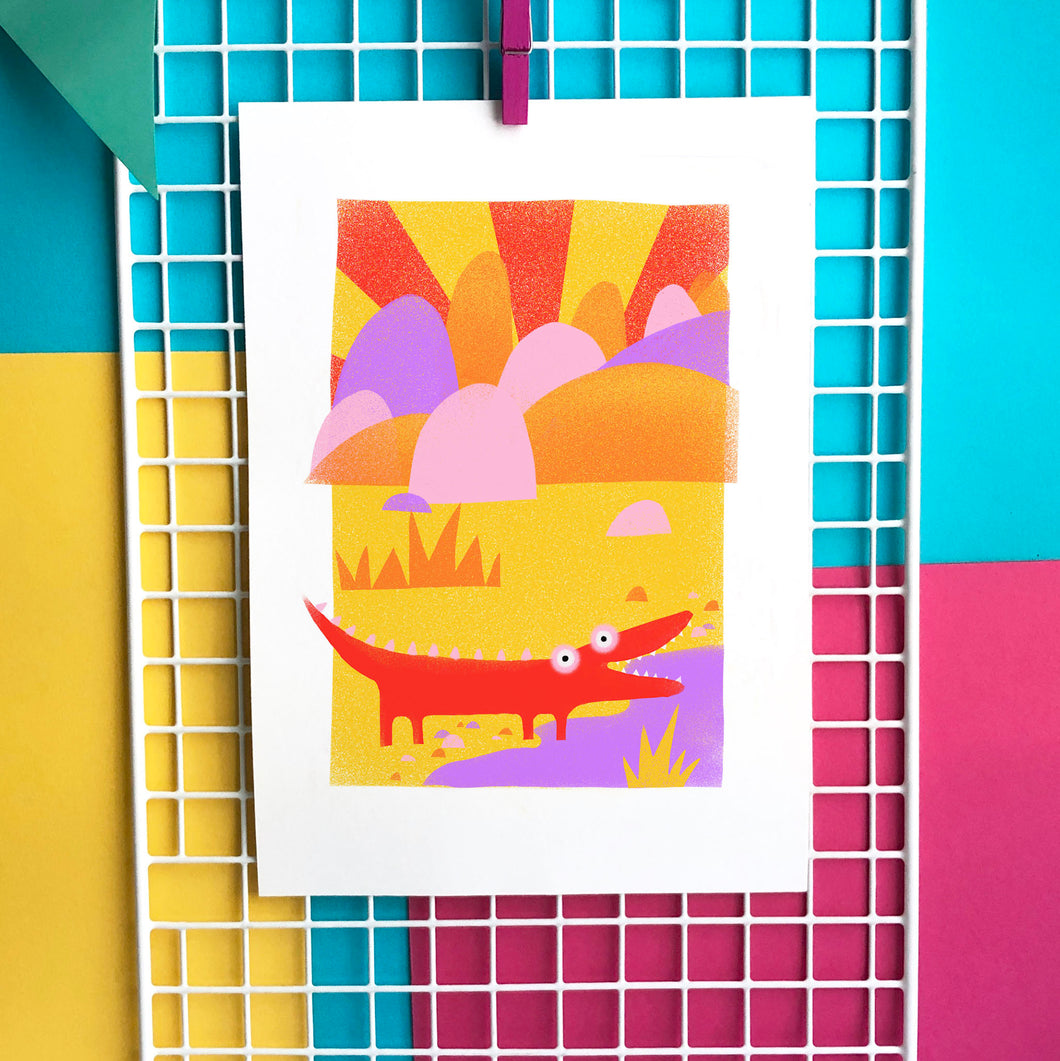 Cheeky Crocodile Illustration - unframed giclee print
