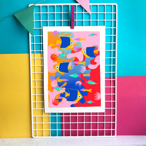 Brilliant Blues - digital illustration - unframed giclee print