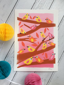 Little Birds Illustration - unframed giclee print