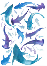 Load image into Gallery viewer, Sharks Illustration - unframed giclee print