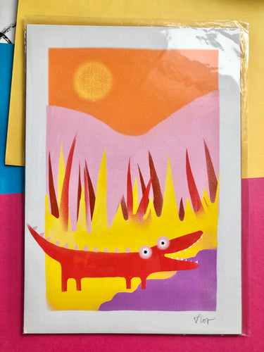 Cheeky Crocodile Illustration - unframed giclee print - old stock