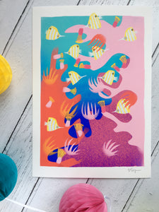 Rainbow Reef - digital illustration - unframed giclee print
