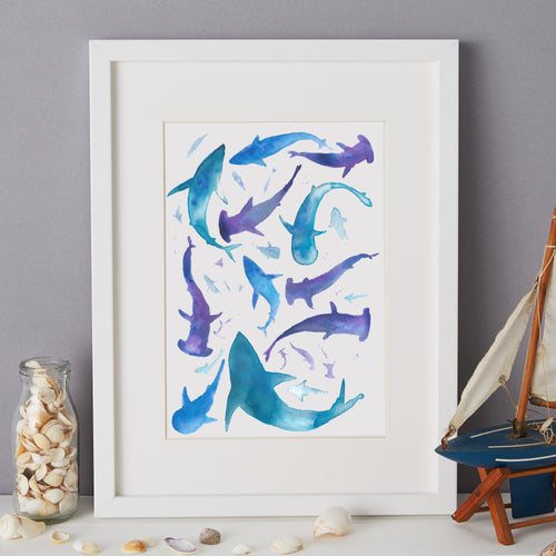 Sharks Illustration - unframed giclee print